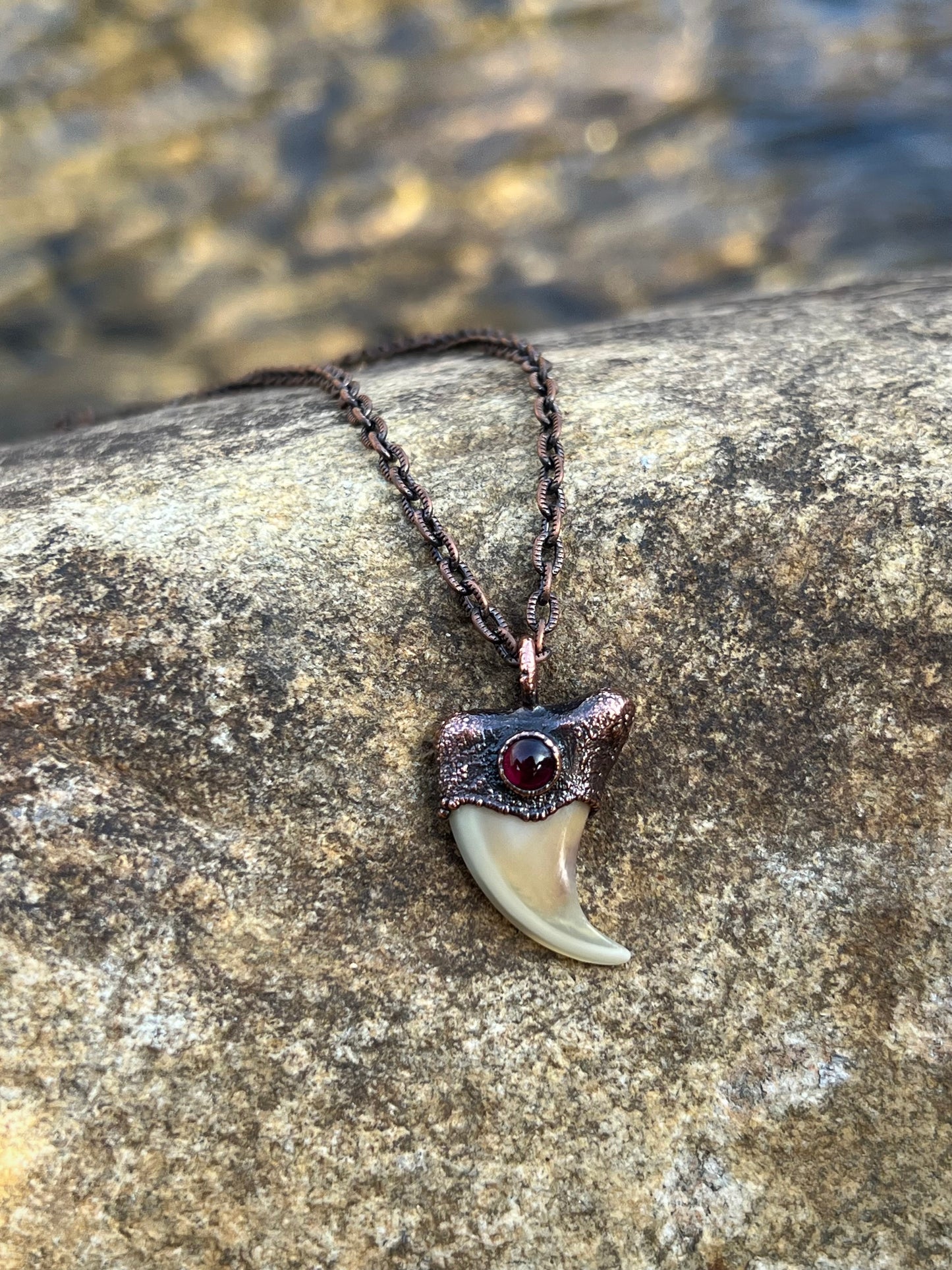 Cougar Claw with Garnet - Copper Electroformed Necklace
