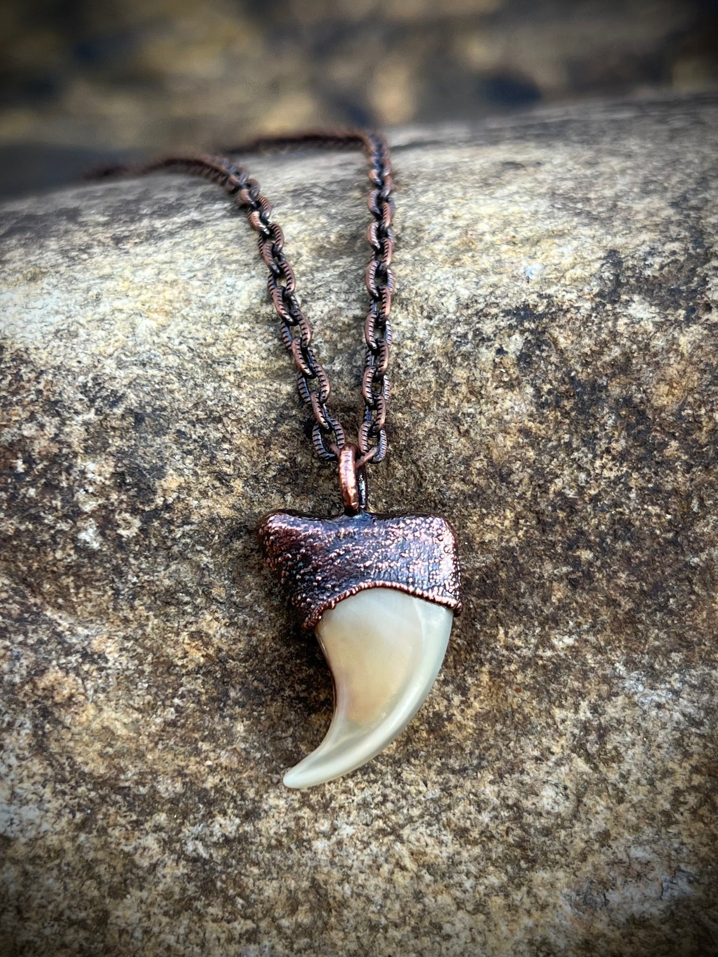 Cougar Claw with Garnet - Copper Electroformed Necklace
