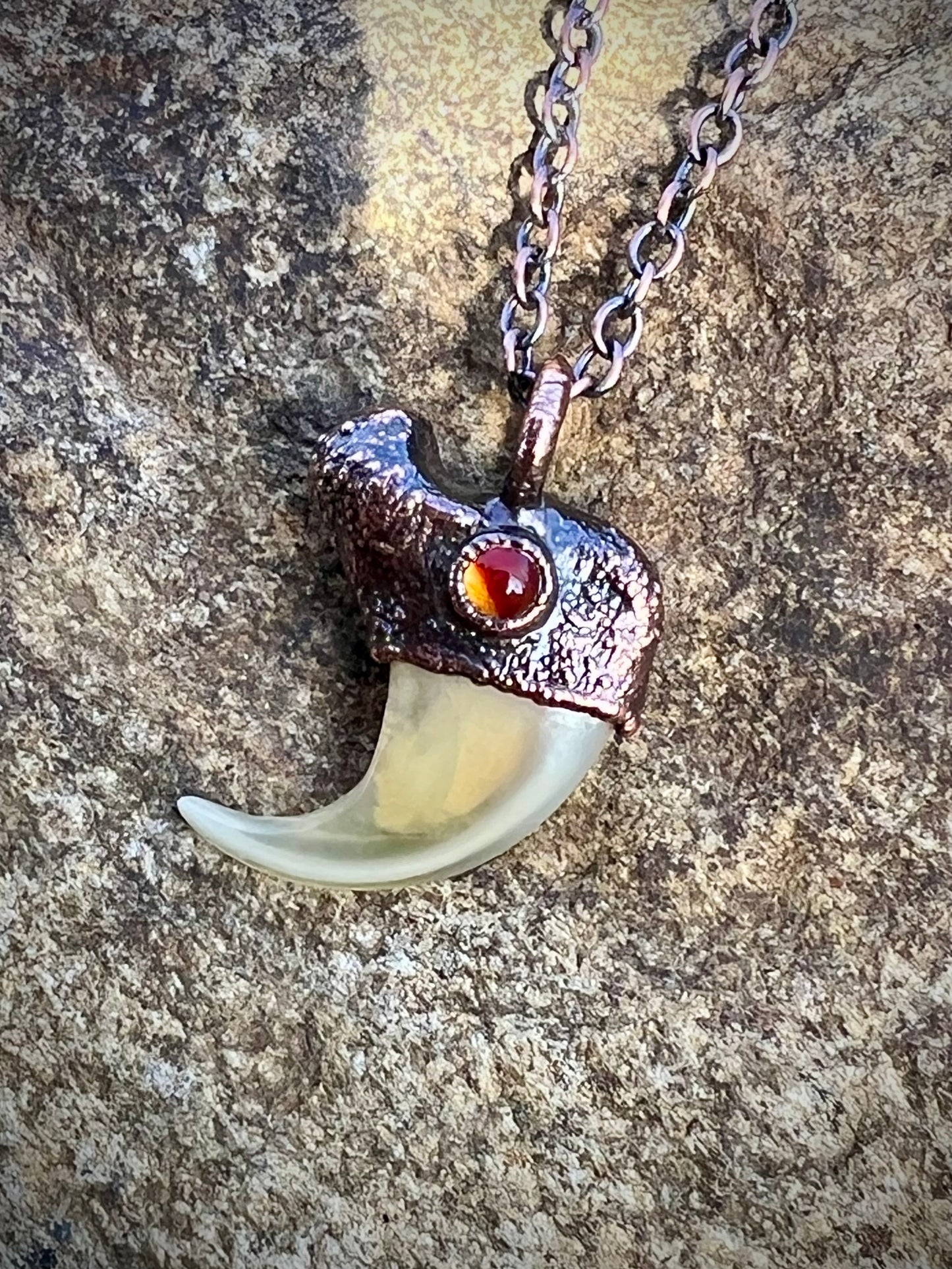 Cougar Claw with Carnelian - Copper Electroformed Necklace