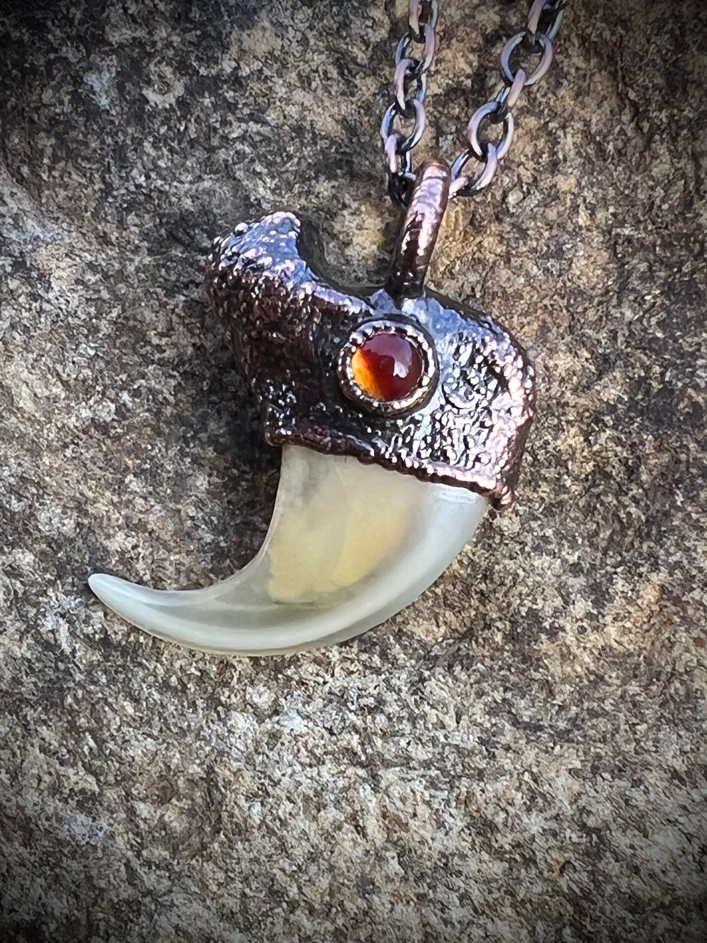 Cougar Claw with Carnelian - Copper Electroformed Necklace