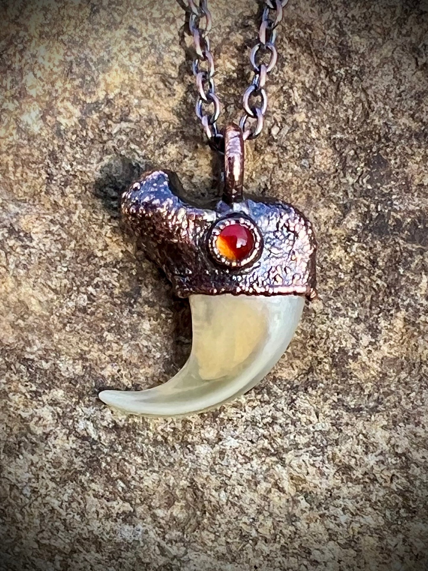 Cougar Claw with Carnelian - Copper Electroformed Necklace