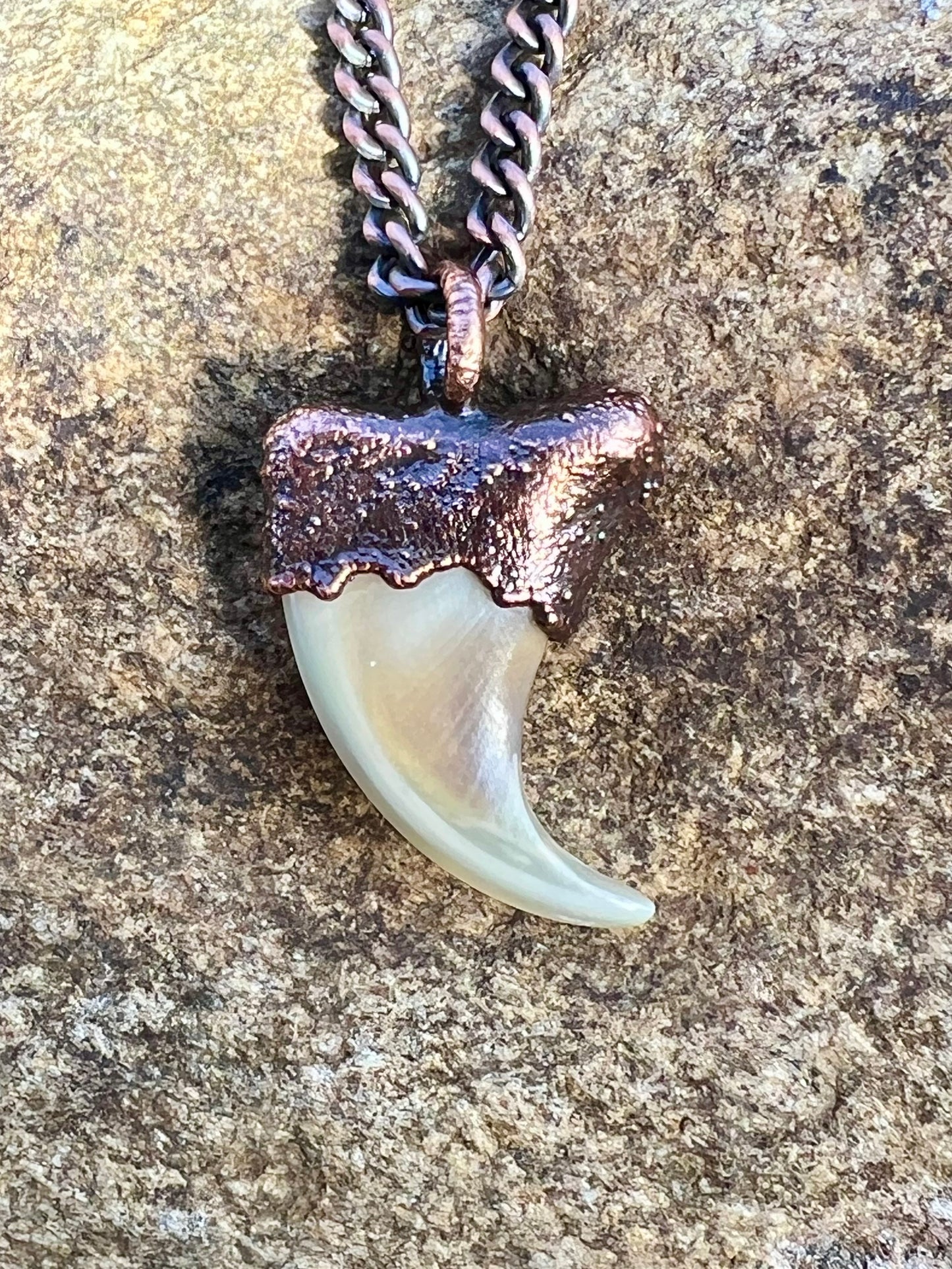 Cougar Claw with Garnet - Copper Electroformed Necklace