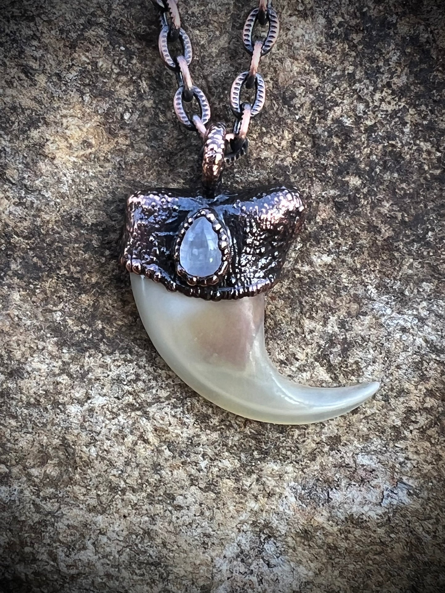 Cougar Claw with Moonstone - Copper Electroformed Necklace