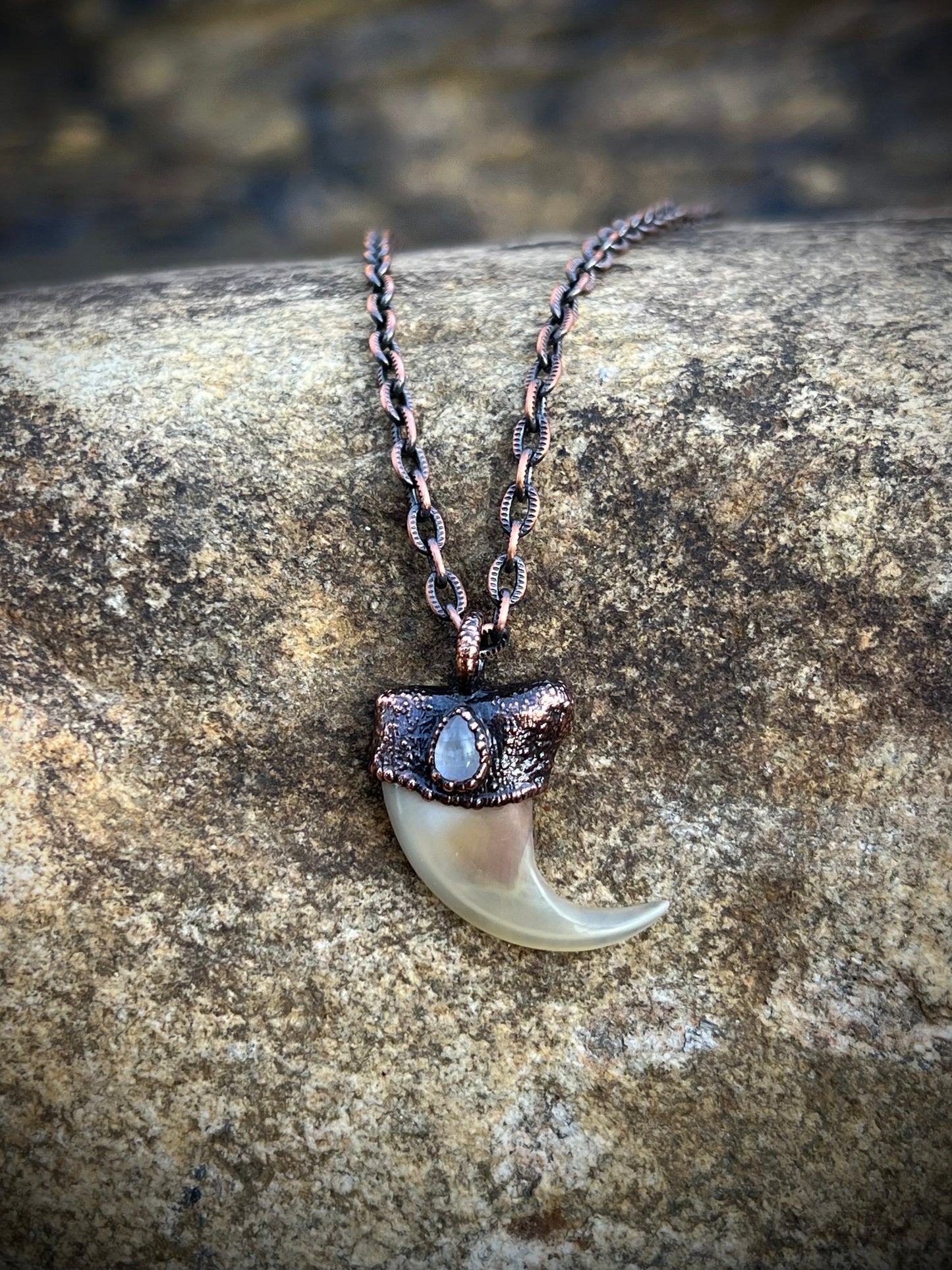 Cougar Claw with Moonstone - Copper Electroformed Necklace