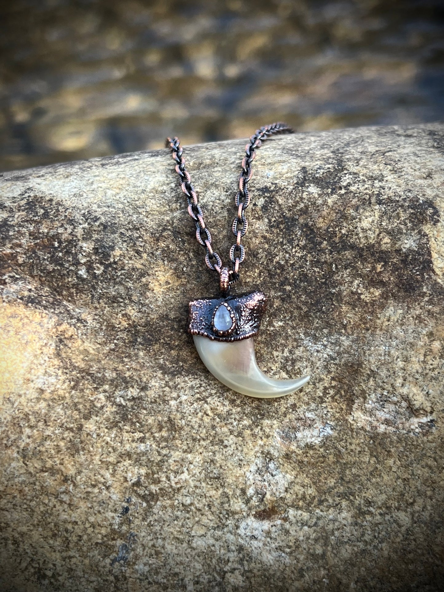 Cougar Claw with Moonstone - Copper Electroformed Necklace