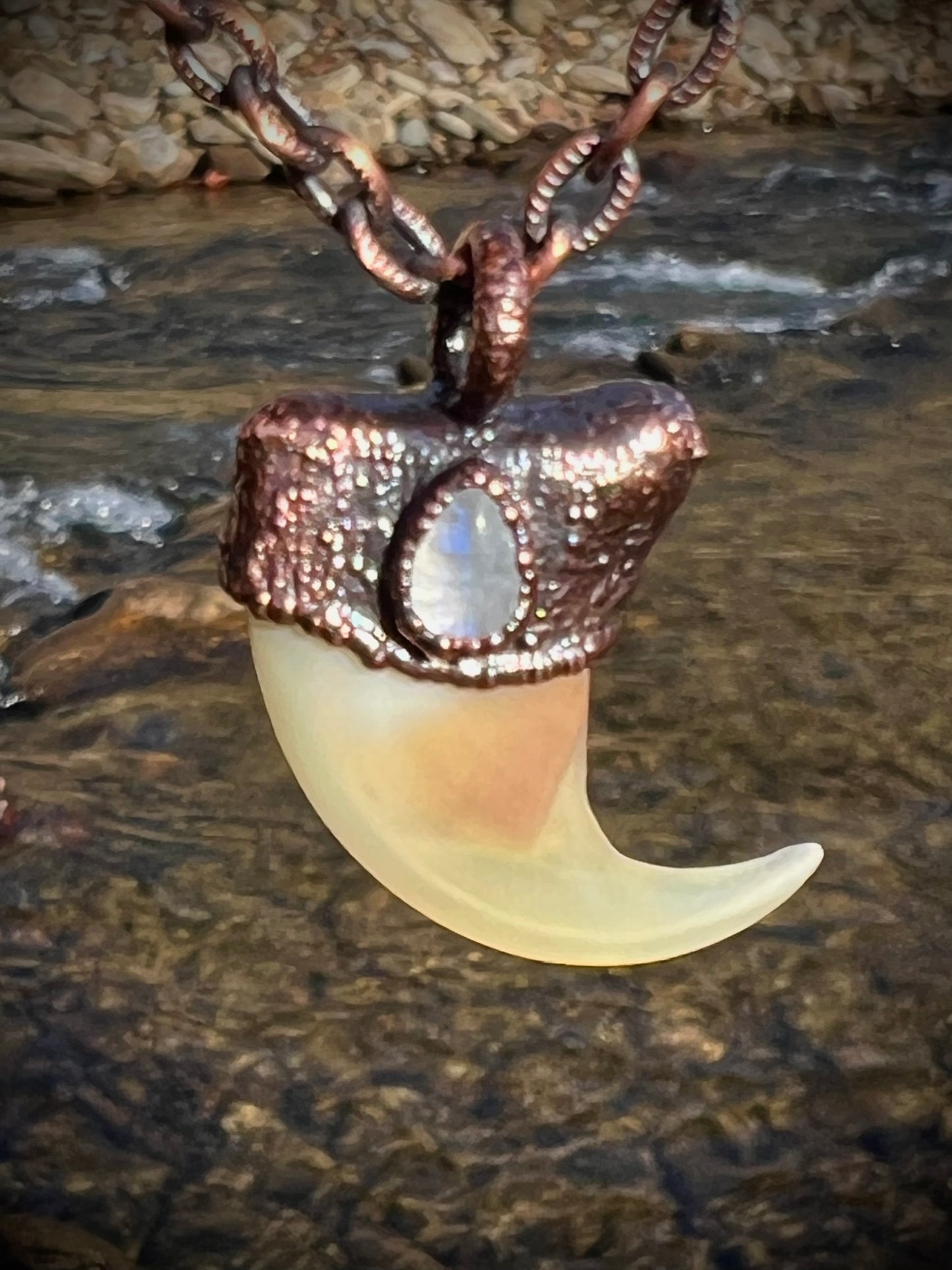 Cougar Claw with Moonstone - Copper Electroformed Necklace