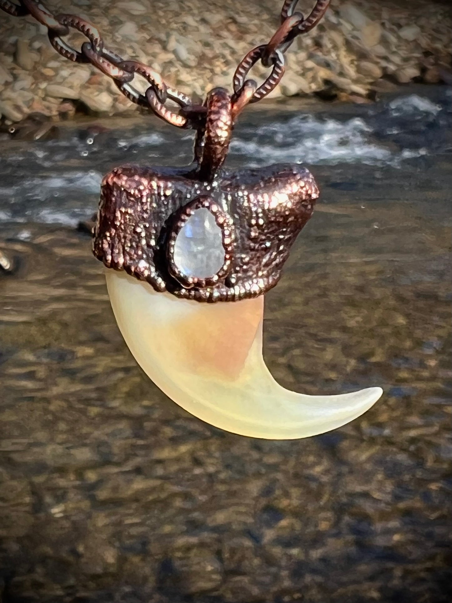 Cougar Claw with Moonstone - Copper Electroformed Necklace