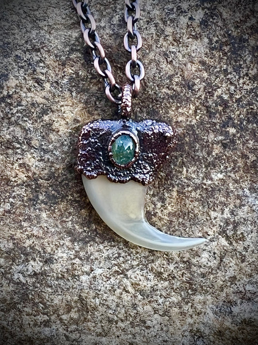 Cougar Claw with Green Tourmaline *Discounted B-Quality* - Copper Electroformed Necklace