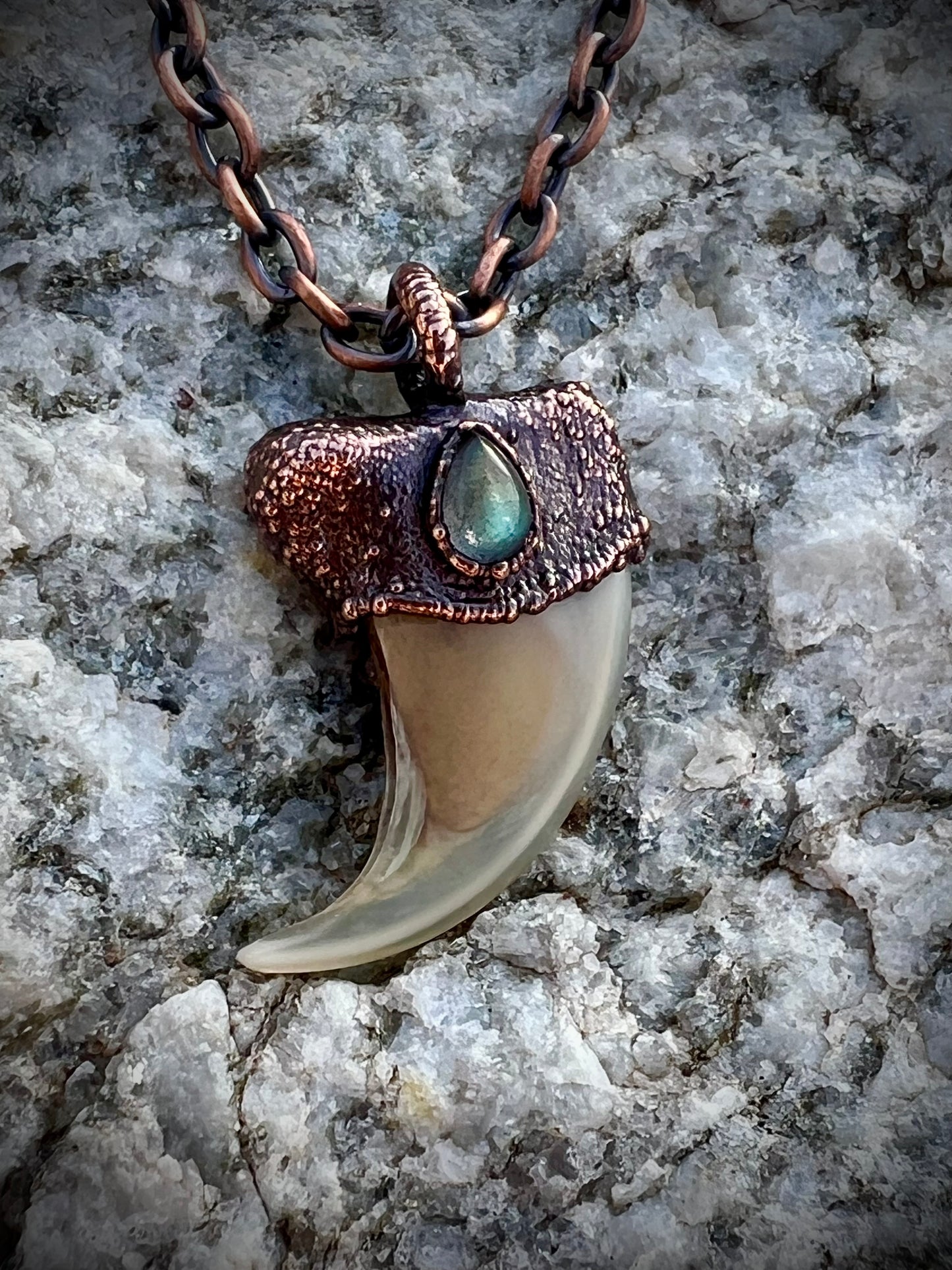 Cougar Claw with Labradorite - Copper Electroformed Necklace