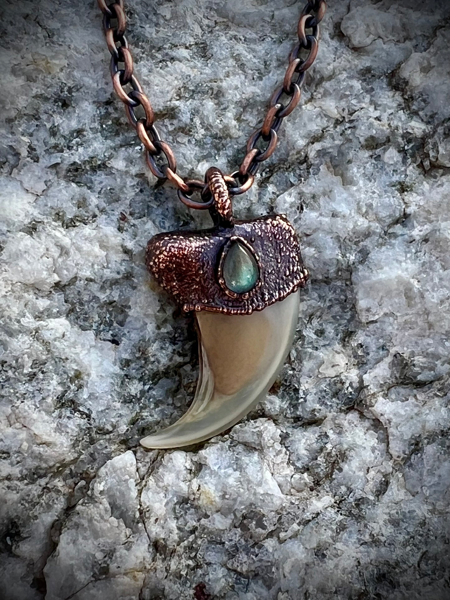 Cougar Claw with Labradorite - Copper Electroformed Necklace