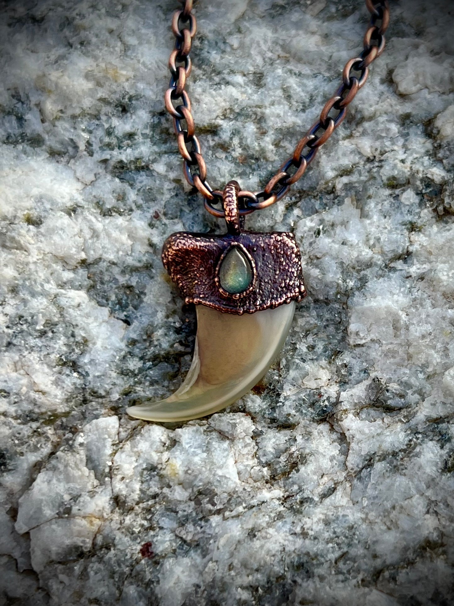 Cougar Claw with Labradorite - Copper Electroformed Necklace