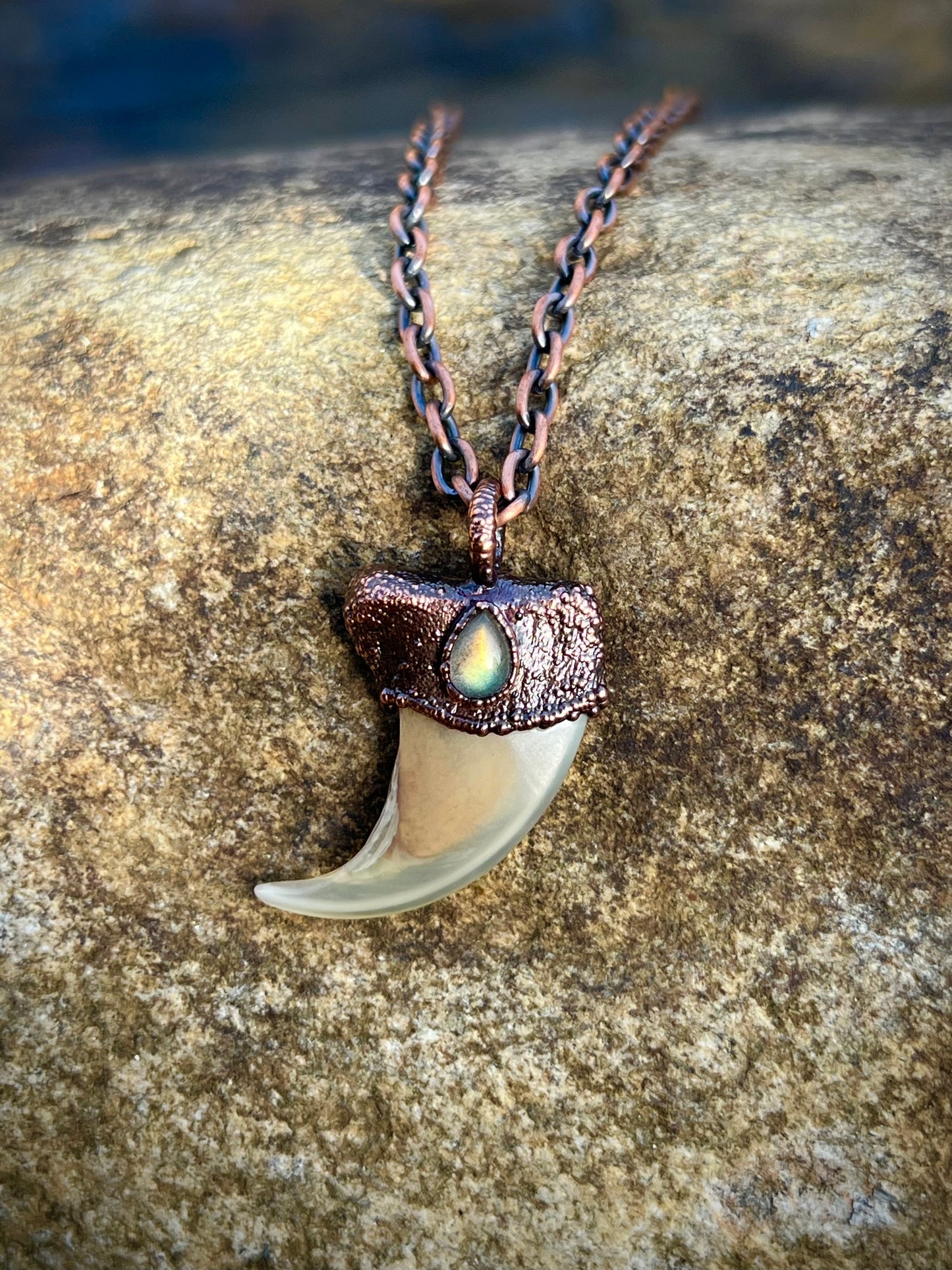 Cougar Claw with Labradorite - Copper Electroformed Necklace