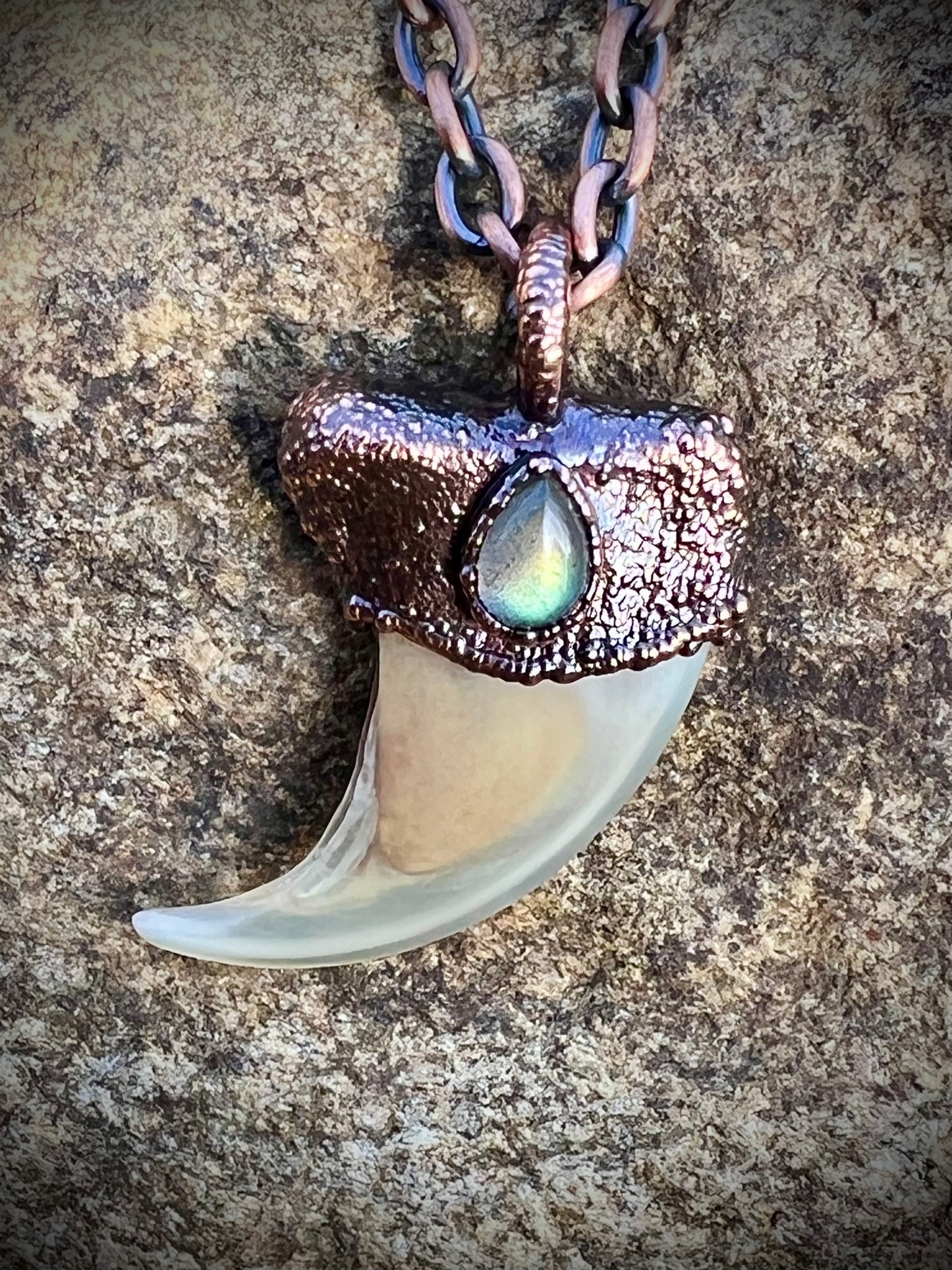 Cougar Claw with Labradorite - Copper Electroformed Necklace