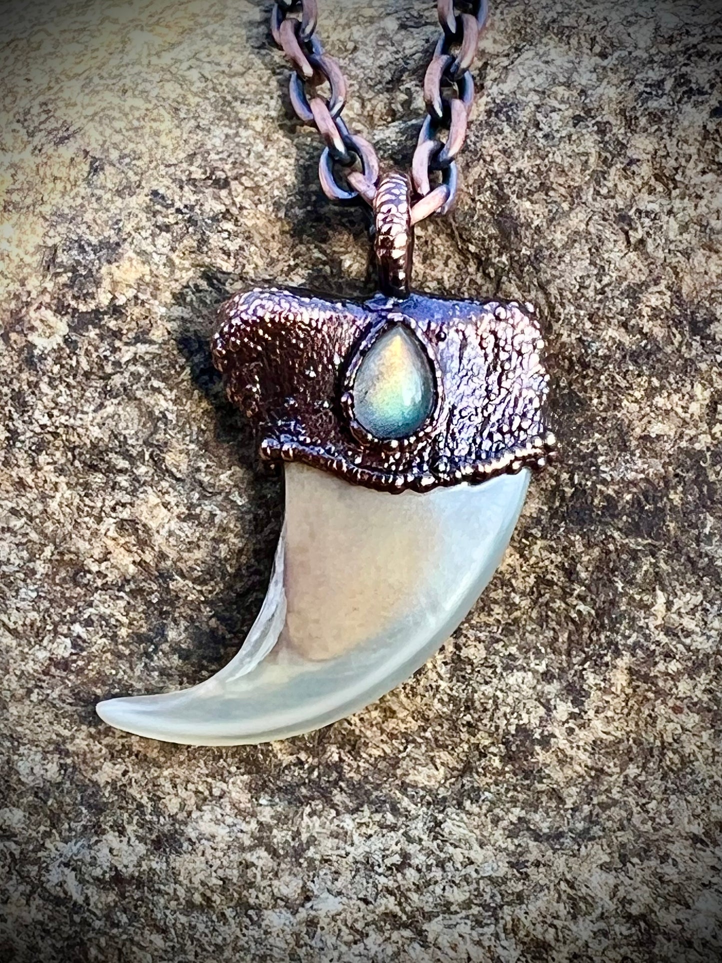 Cougar Claw with Labradorite - Copper Electroformed Necklace