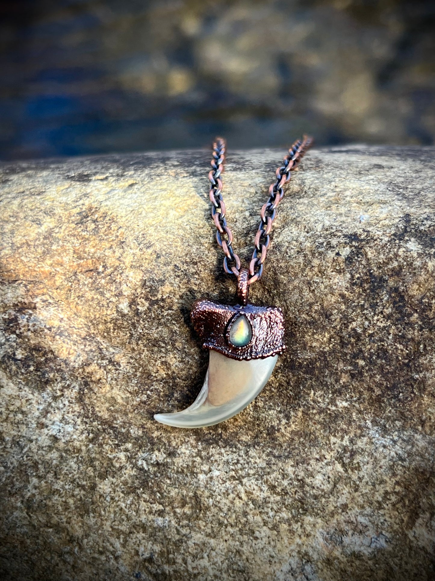 Cougar Claw with Labradorite - Copper Electroformed Necklace