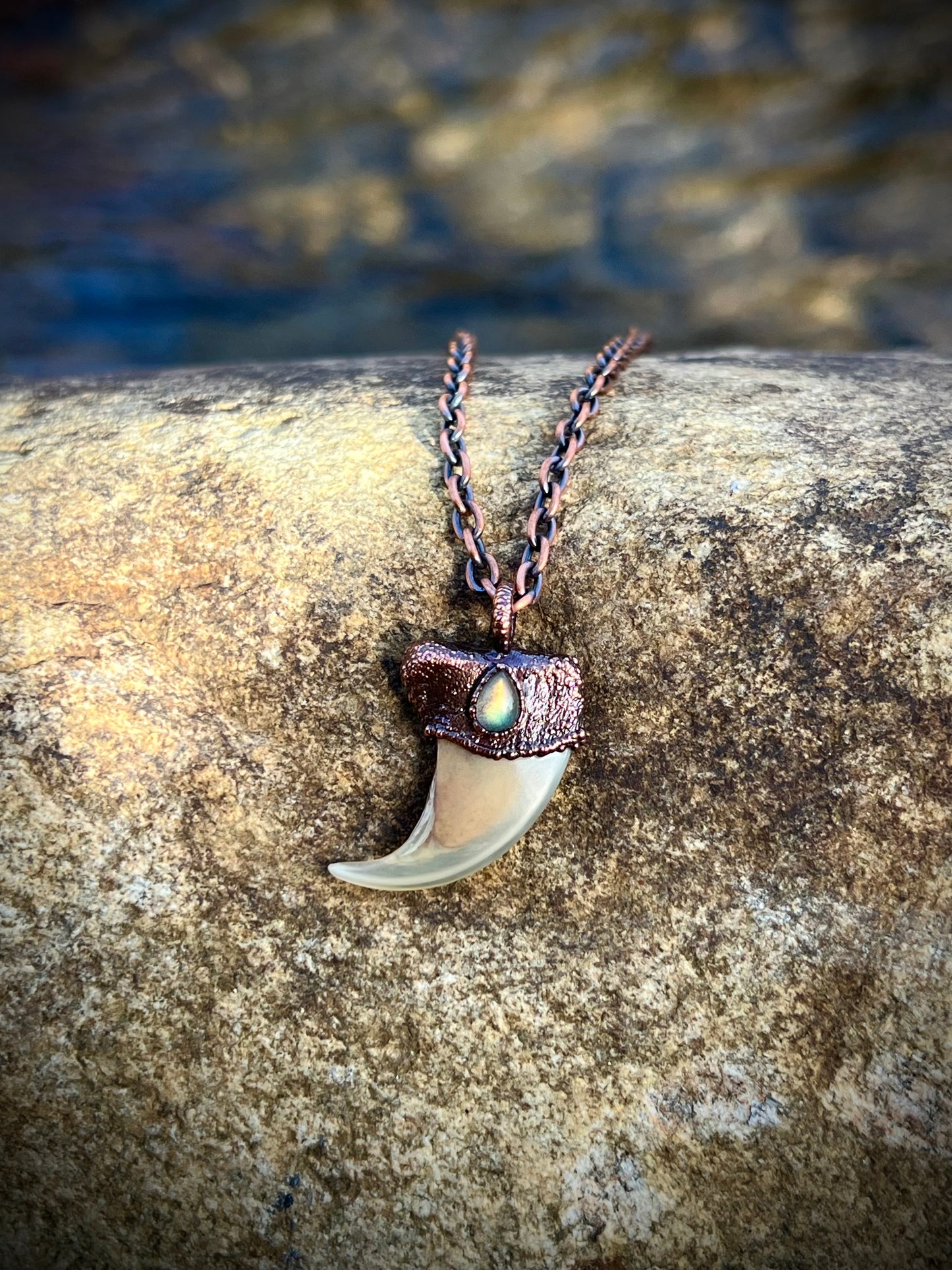 Cougar Claw with Labradorite - Copper Electroformed Necklace
