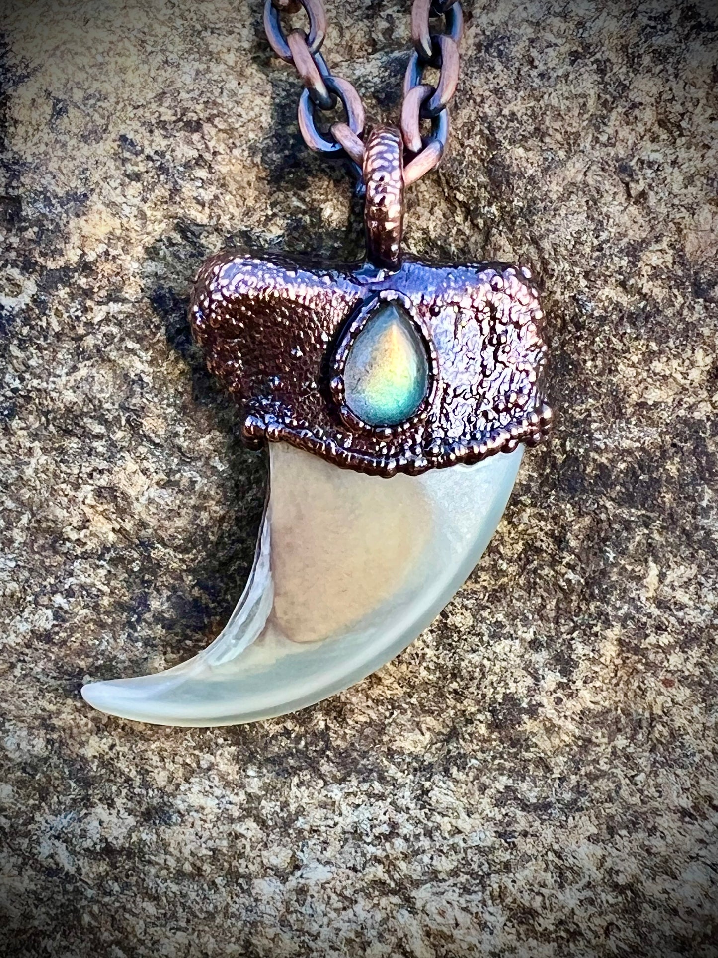 Cougar Claw with Labradorite - Copper Electroformed Necklace