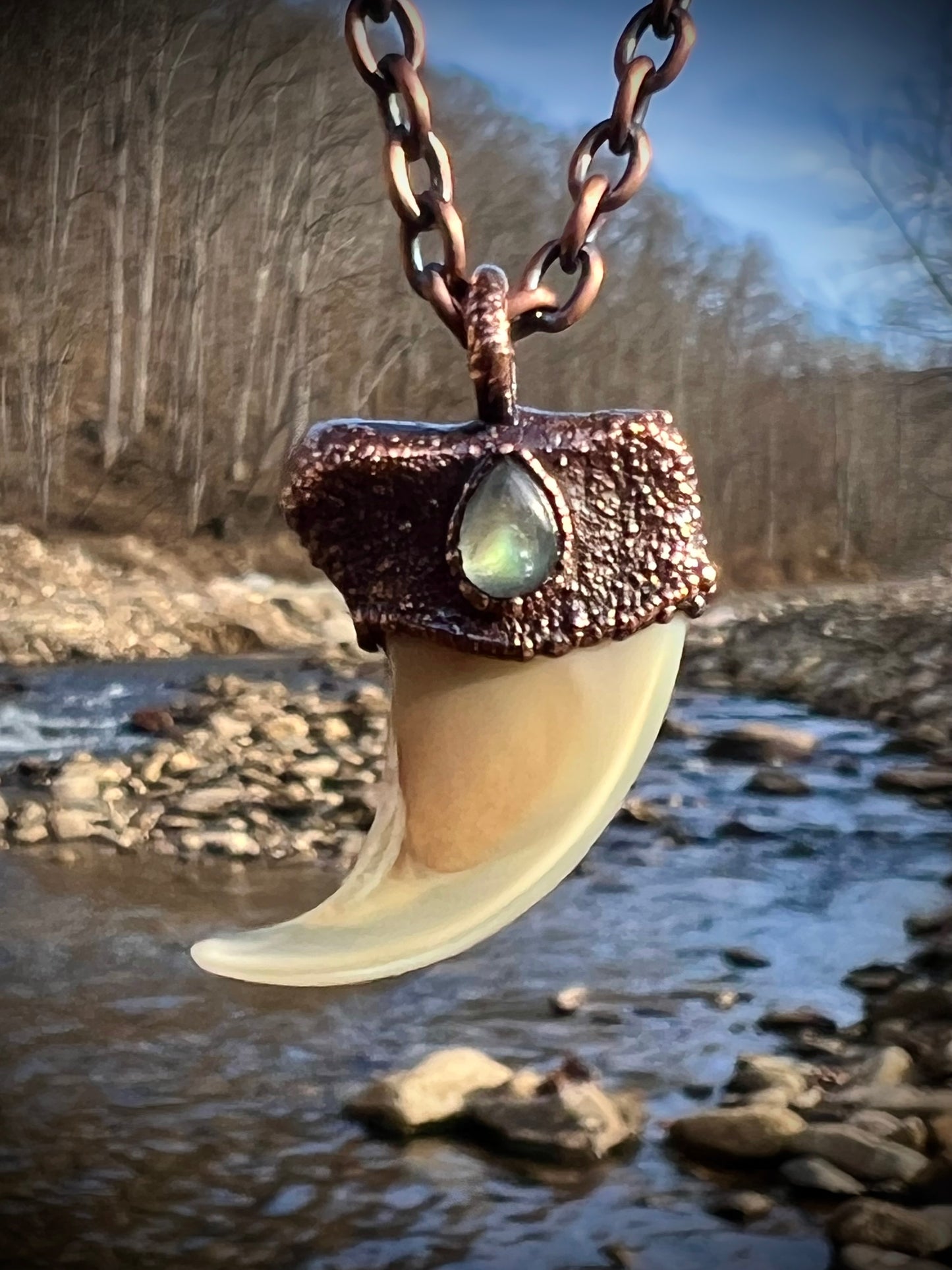 Cougar Claw with Labradorite - Copper Electroformed Necklace