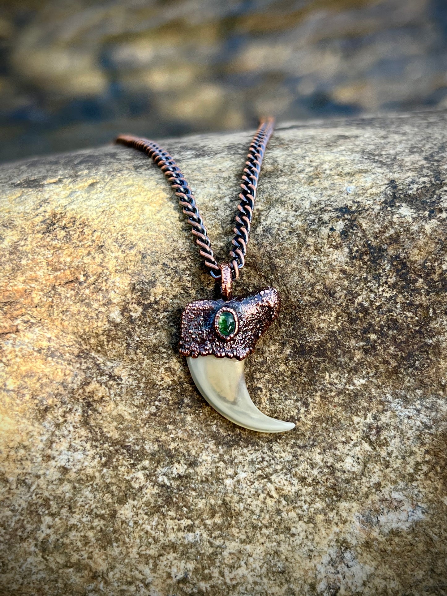 Cougar Claw with Green Tourmaline - Copper Electroformed Necklace