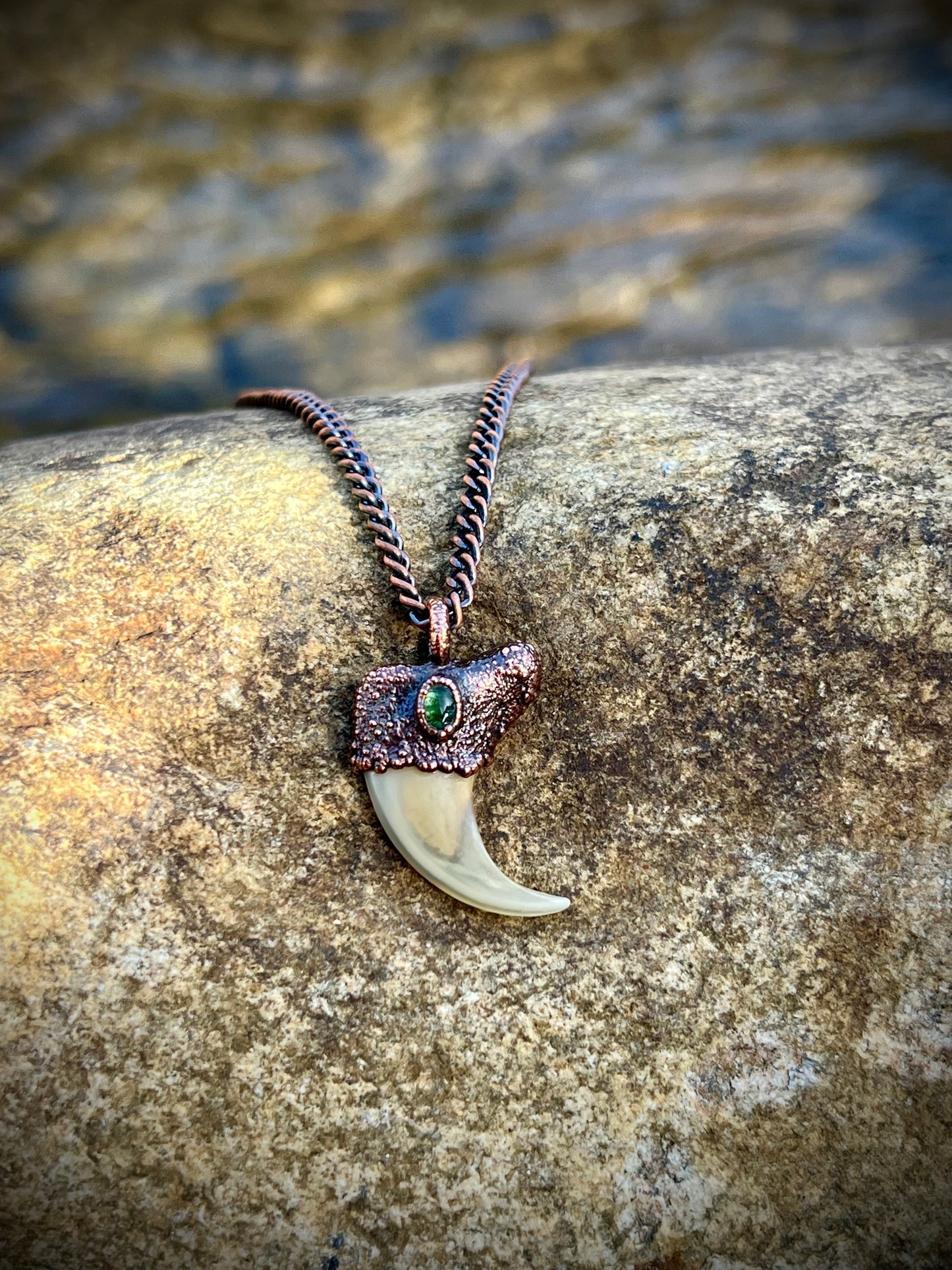 Cougar Claw with Green Tourmaline - Copper Electroformed Necklace