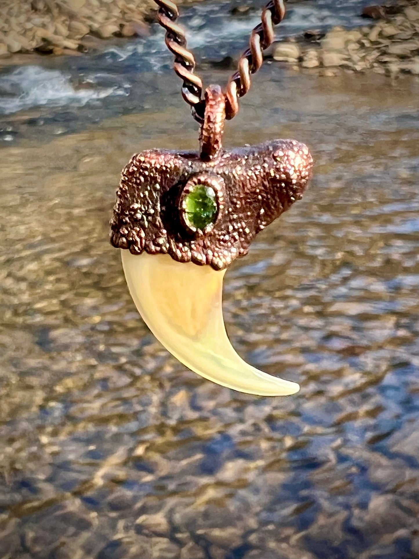 Cougar Claw with Green Tourmaline - Copper Electroformed Necklace