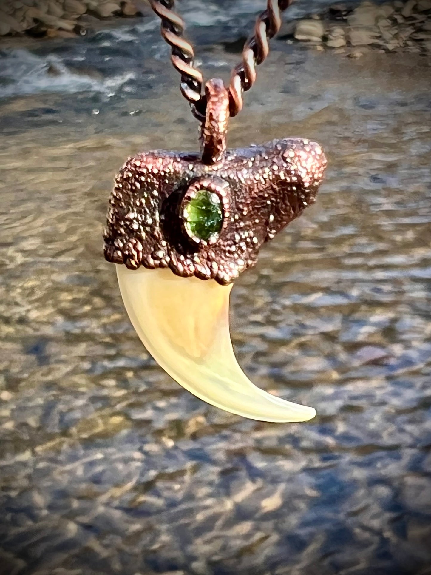 Cougar Claw with Green Tourmaline - Copper Electroformed Necklace
