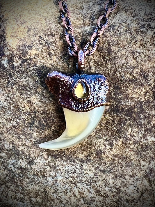 Cougar Claw with Yellow Tourmaline - Copper Electroformed Necklace