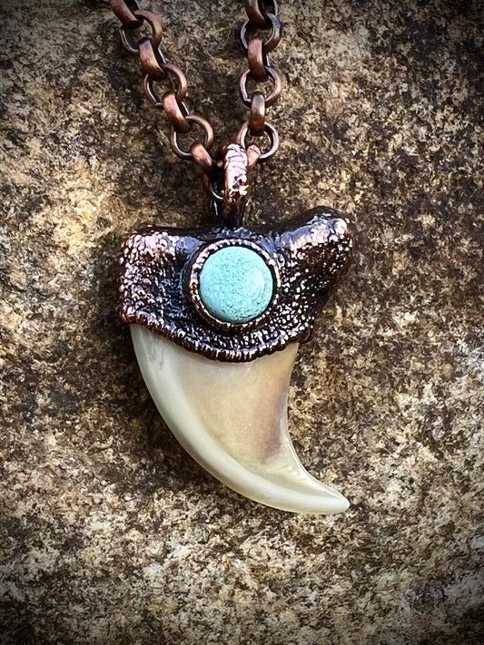 Cougar Claw with Tibetan Turquoise - Copper Electroformed Necklace