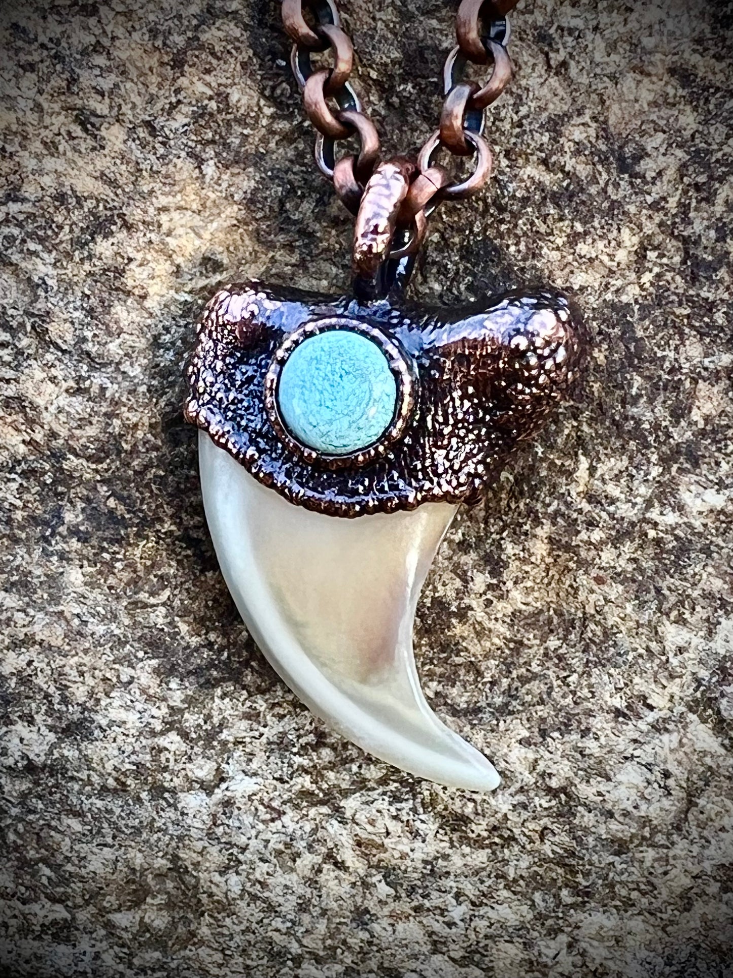 Cougar Claw with Tibetan Turquoise - Copper Electroformed Necklace
