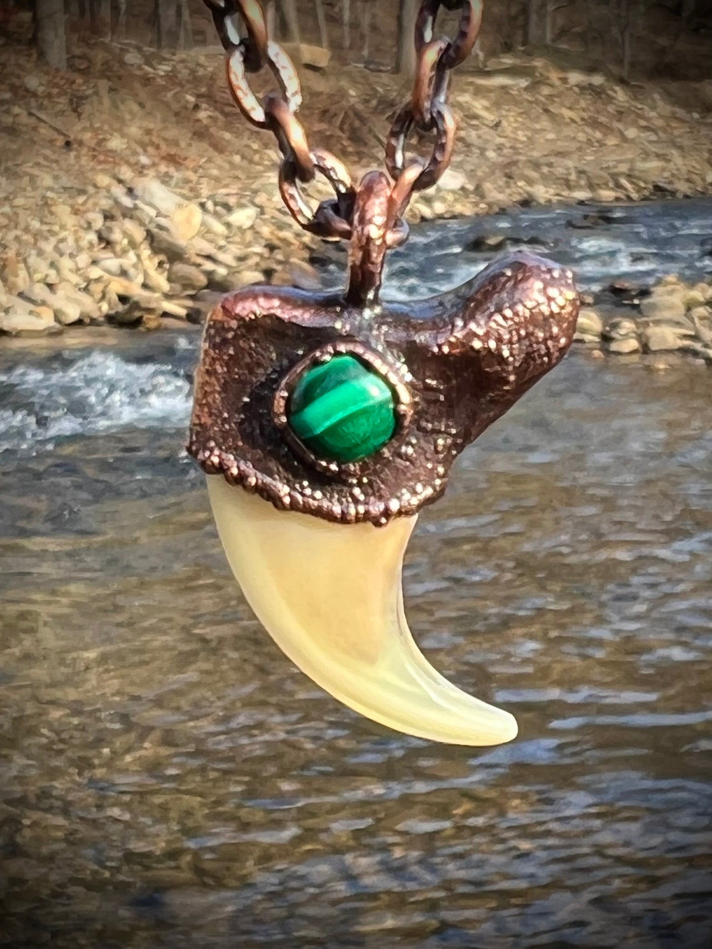 Cougar Claw with Malachite - Copper Electroformed Necklace