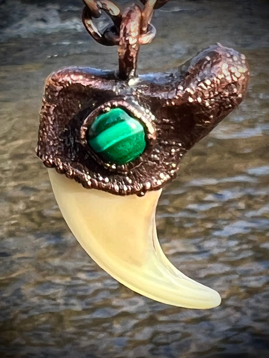 Cougar Claw with Malachite - Copper Electroformed Necklace