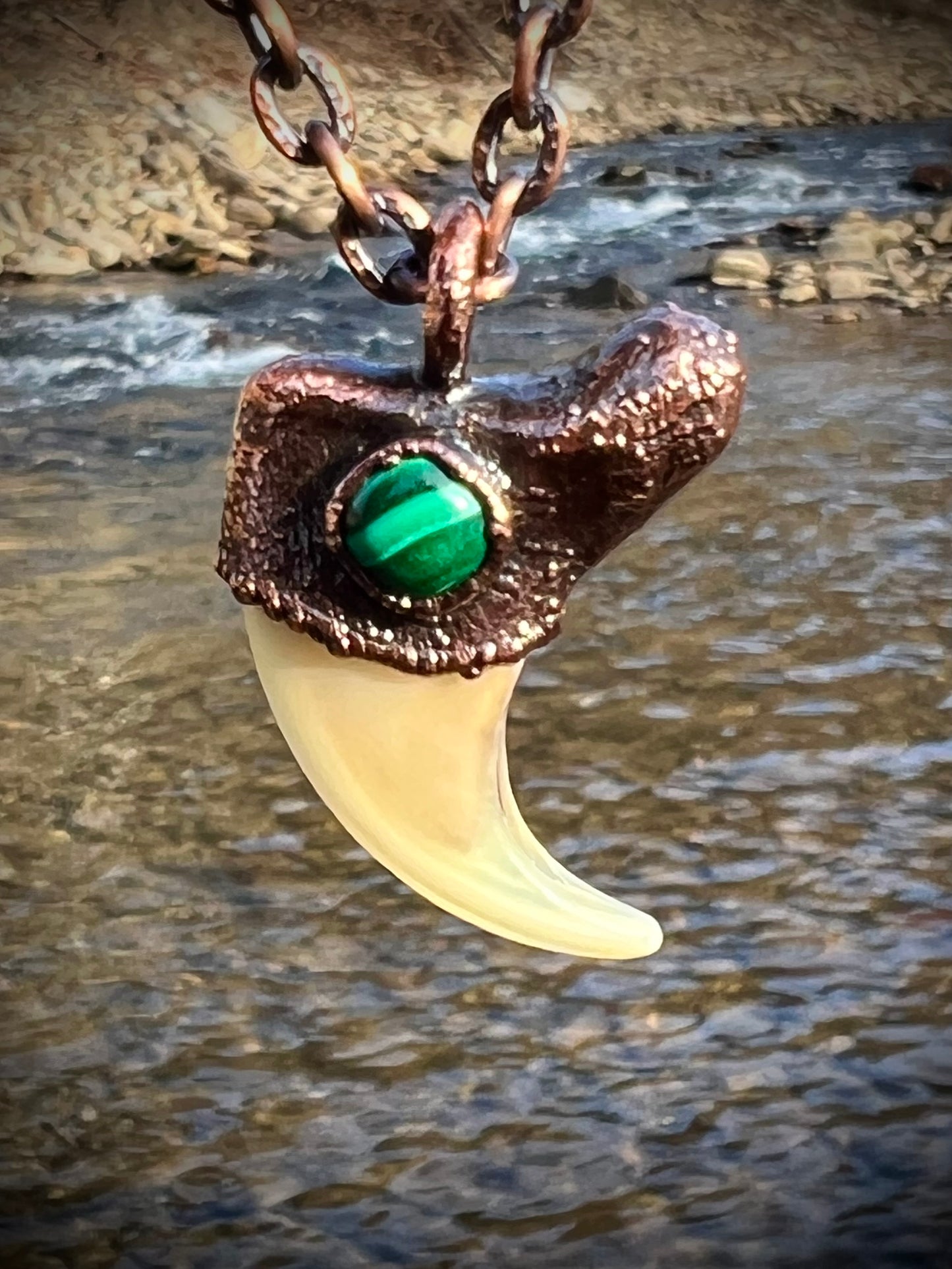 Cougar Claw with Malachite - Copper Electroformed Necklace