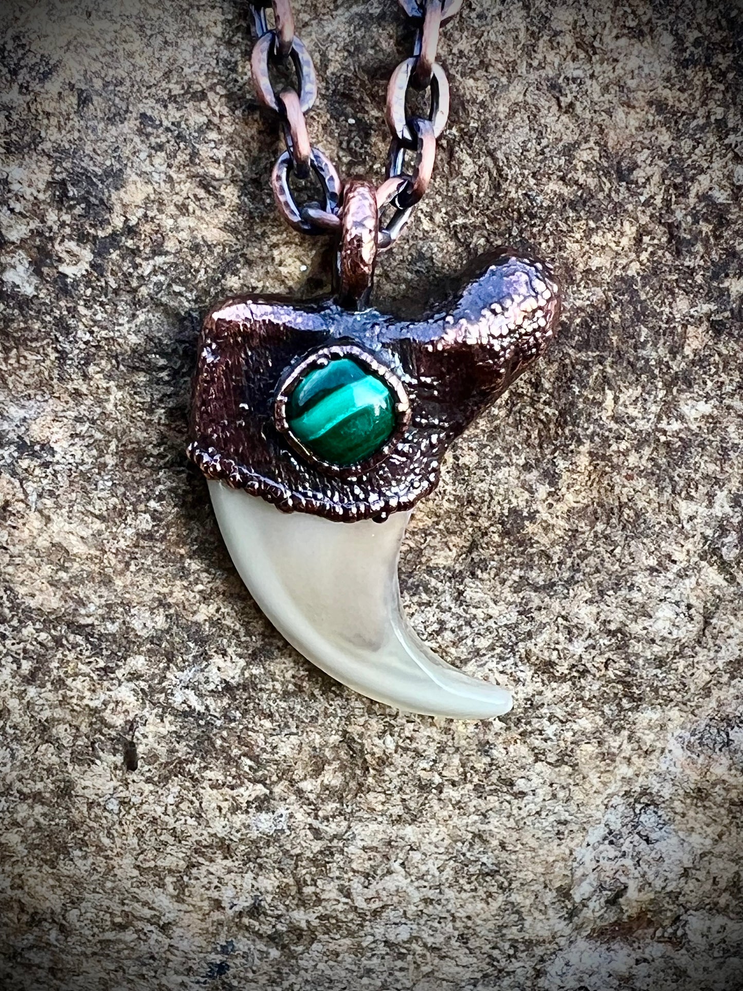 Cougar Claw with Malachite - Copper Electroformed Necklace