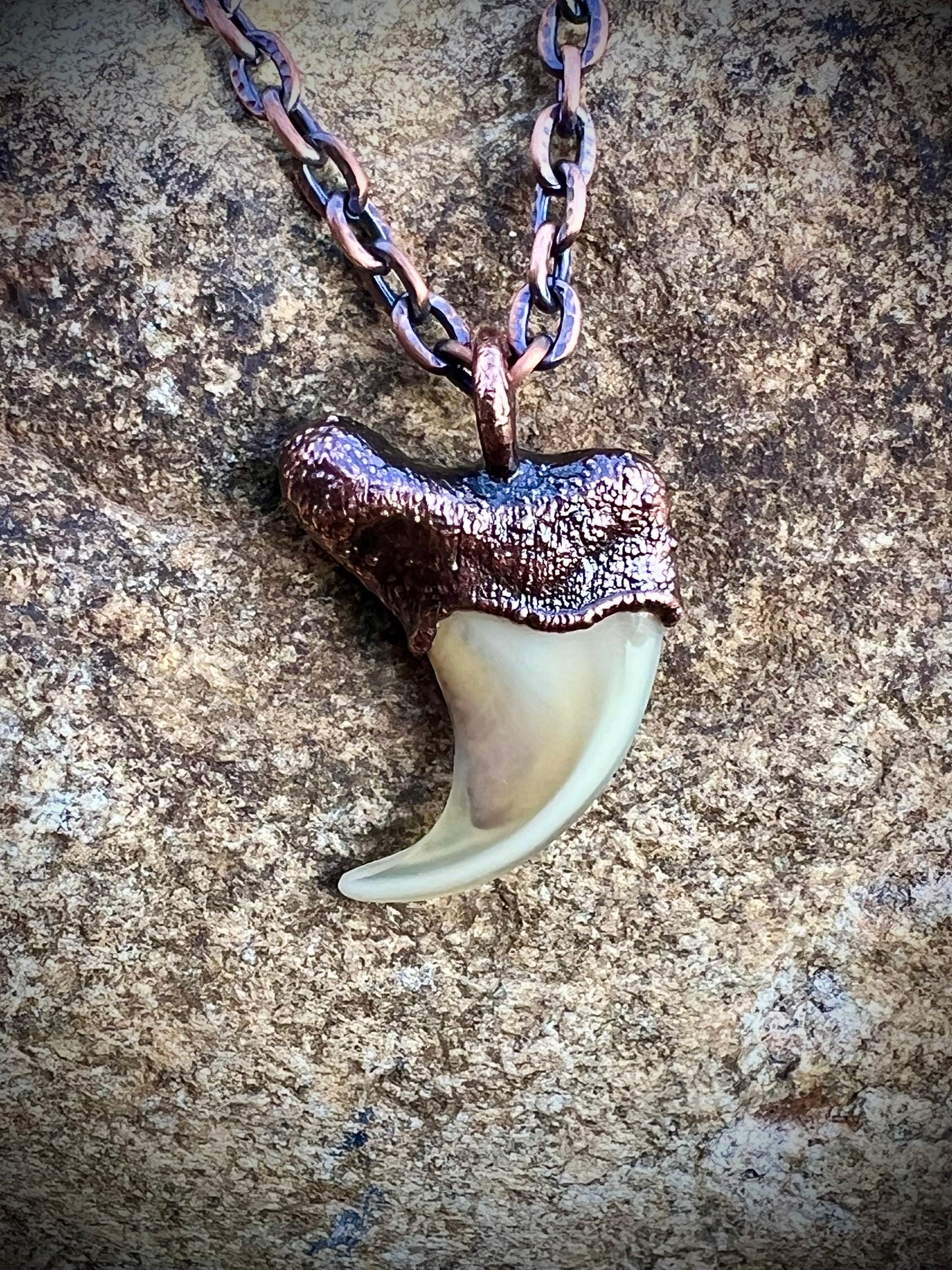 Cougar Claw with Malachite - Copper Electroformed Necklace