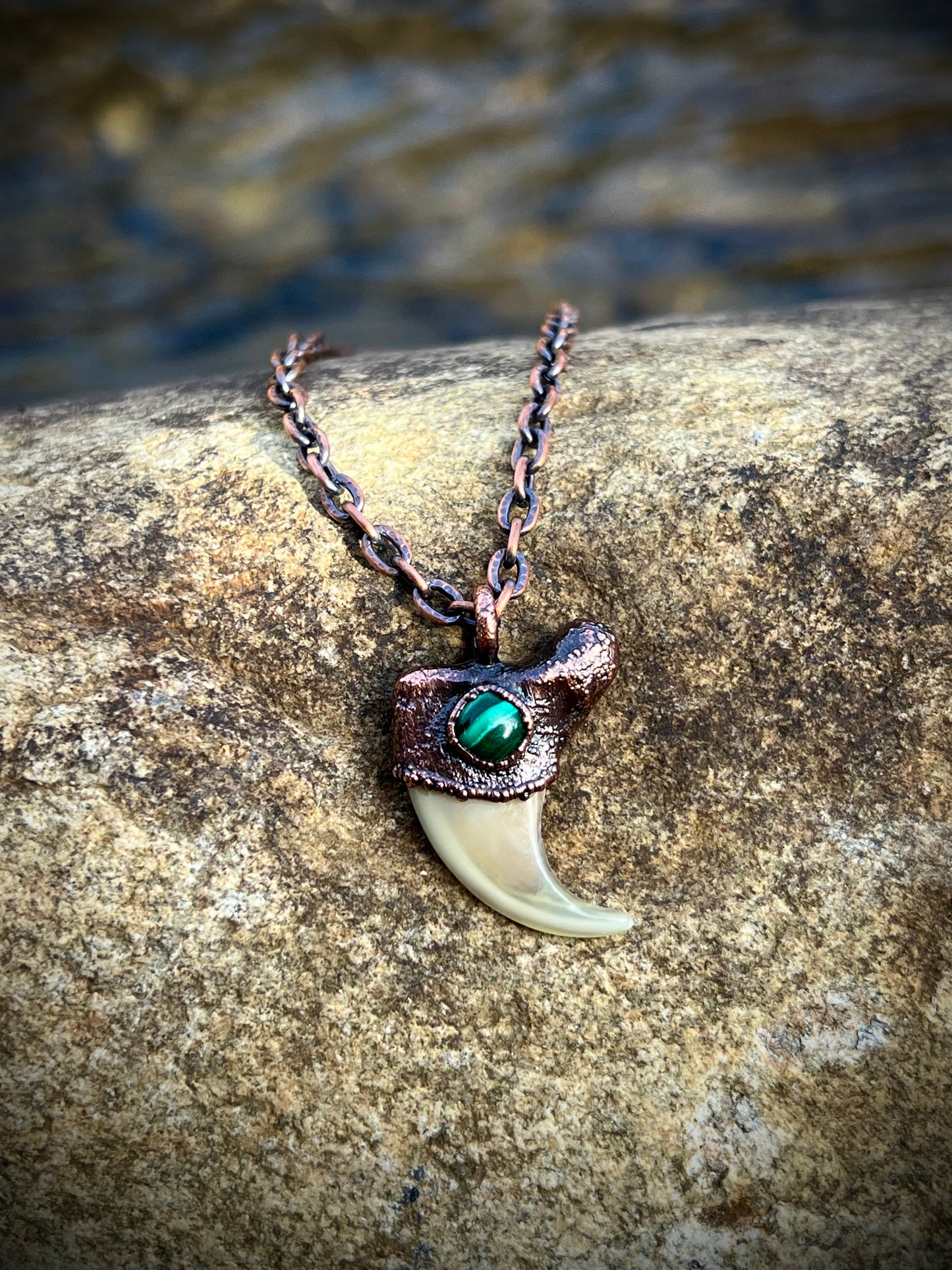 Cougar Claw with Malachite - Copper Electroformed Necklace