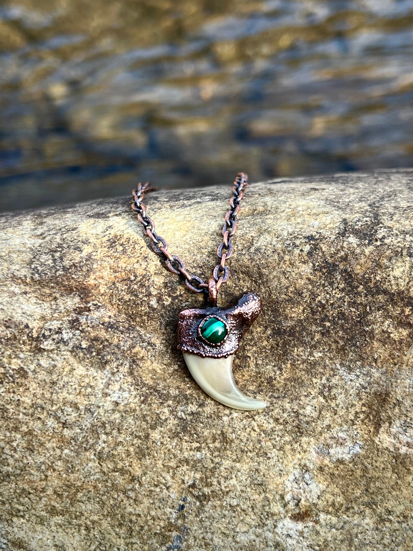 Cougar Claw with Malachite - Copper Electroformed Necklace