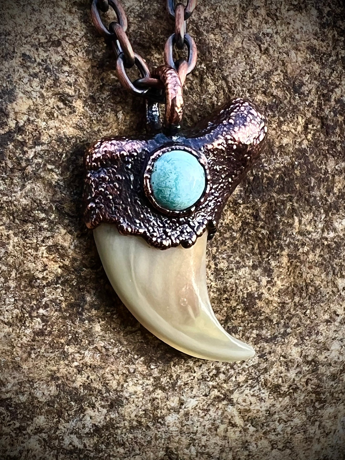 Cougar Claw with Tibetan Turquoise - Copper Electroformed Necklace