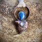 Cougar Claw with Blue Kyanite and Rainbow Moonstone - Copper Electroformed Necklace