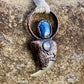 Cougar Claw with Blue Kyanite and Rainbow Moonstone - Copper Electroformed Necklace