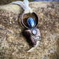 Cougar Claw with Blue Kyanite and Rainbow Moonstone - Copper Electroformed Necklace