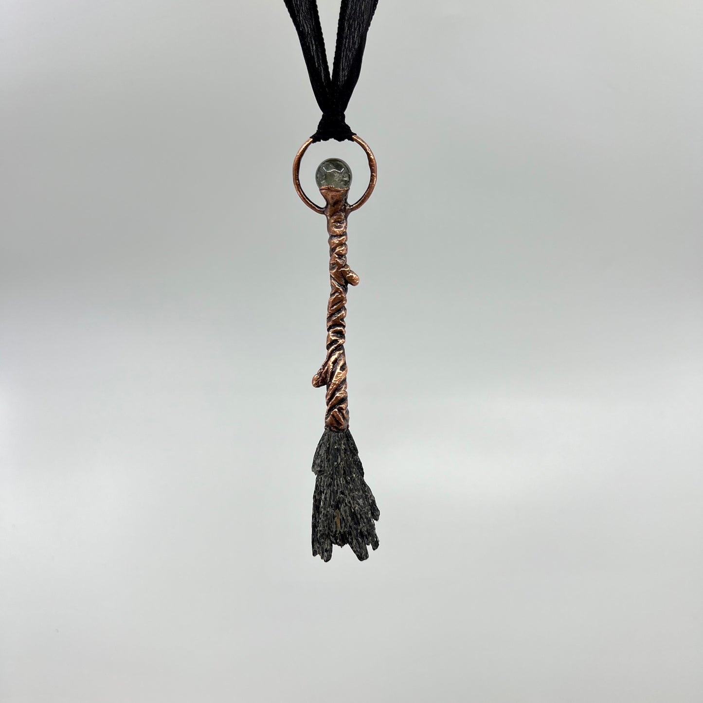 Kyanite Witch's Broom Necklace - Copper Electroformed