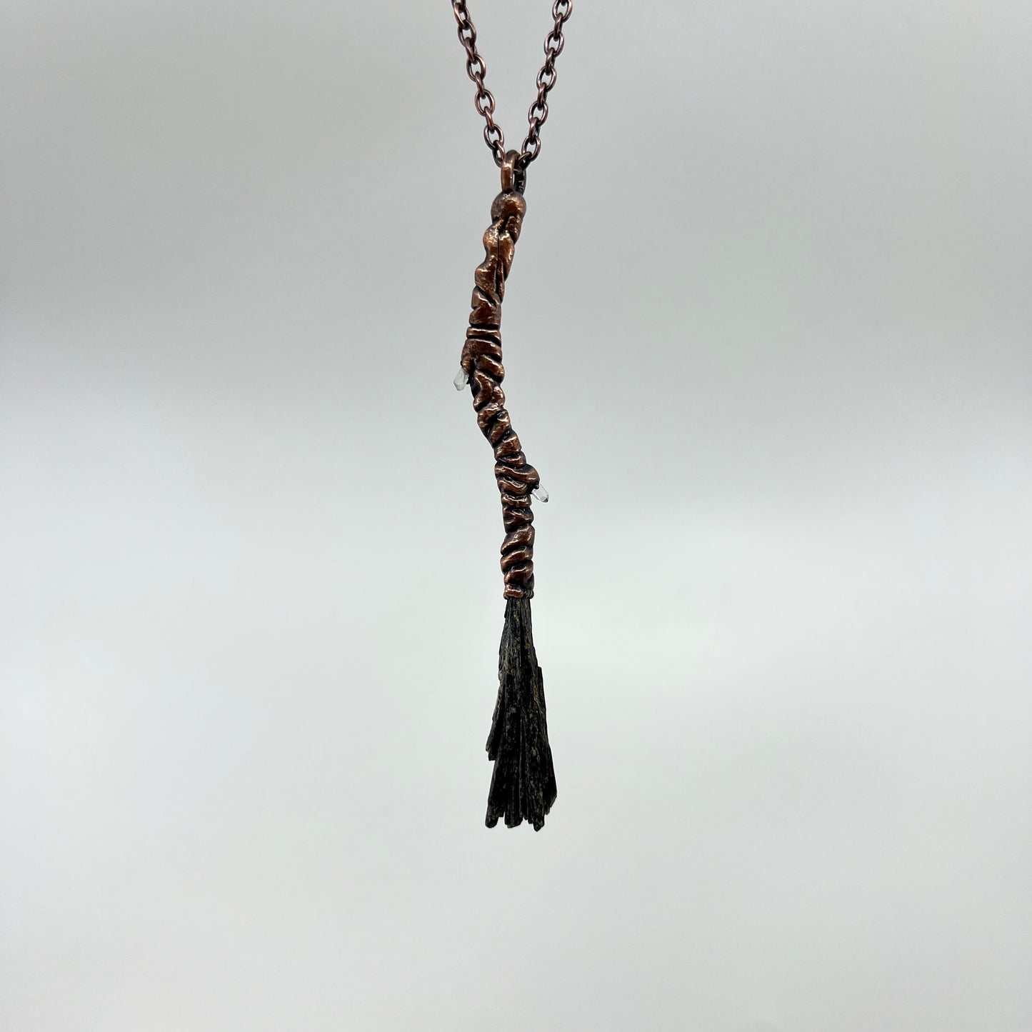 Kyanite Witch's Broom Necklace - Copper Electroformed