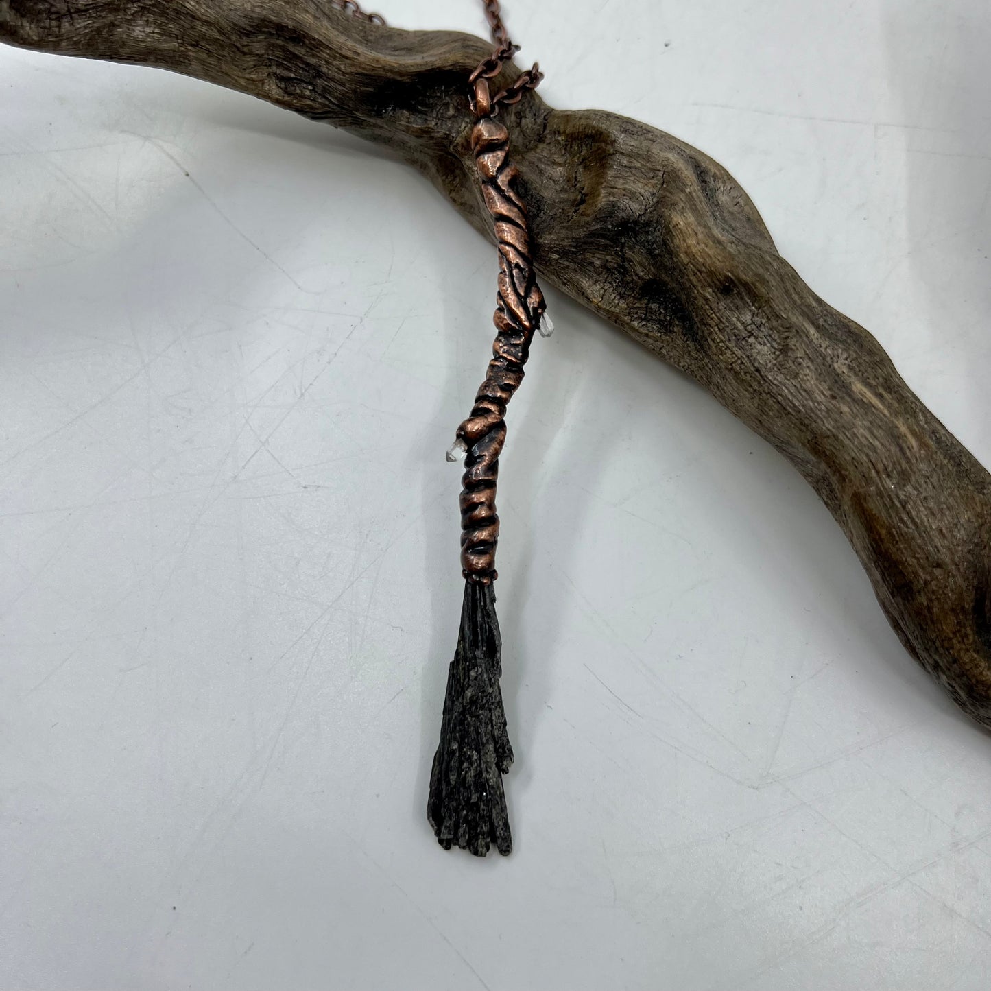 Kyanite Witch's Broom Necklace - Copper Electroformed