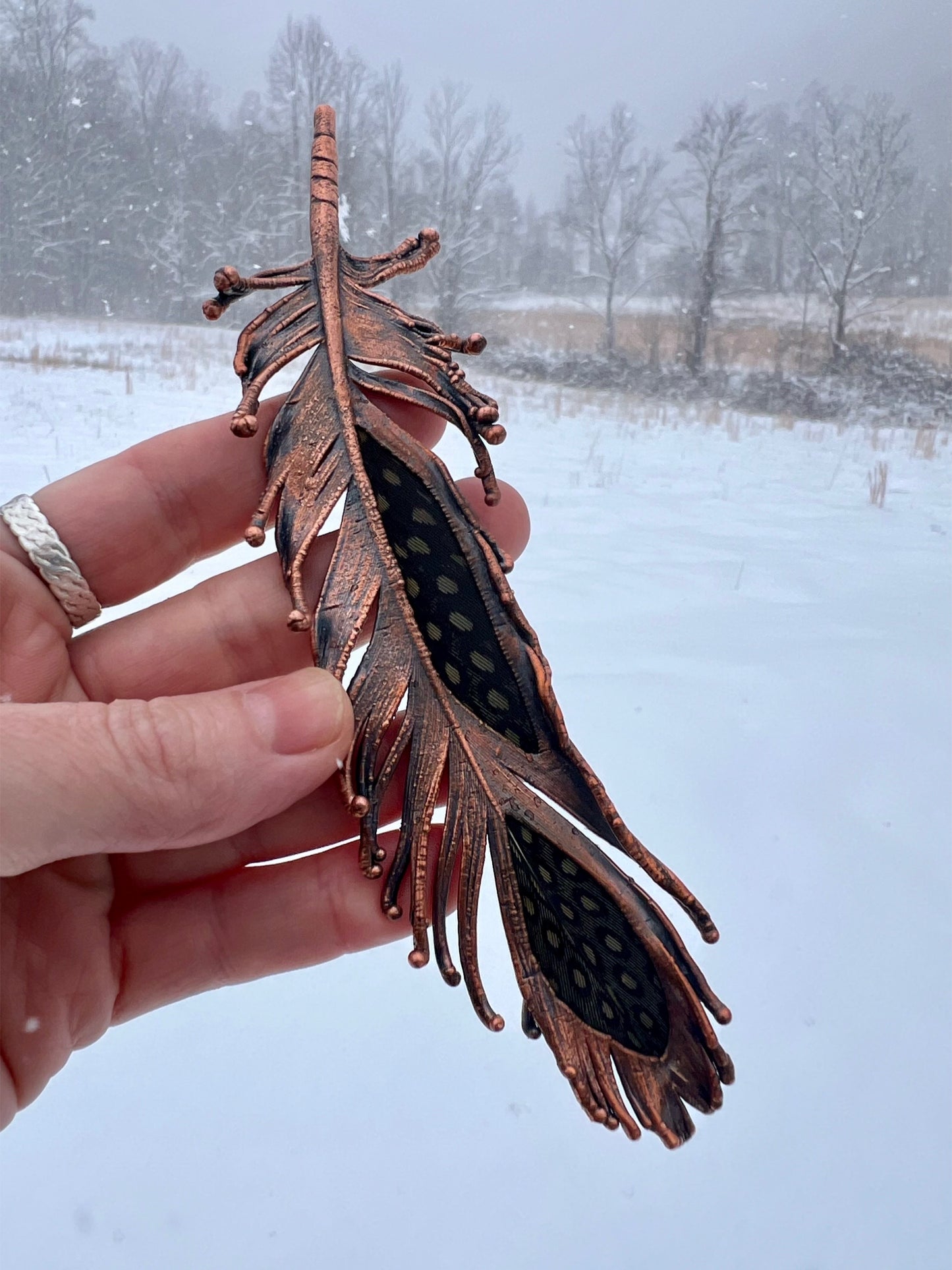 Peekaboo Guinea Feather - Copper Electroformed - Ornamental Keepsake