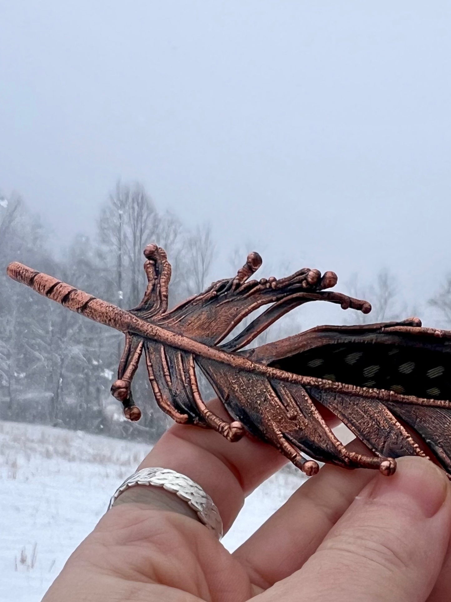 Peekaboo Guinea Feather - Copper Electroformed - Ornamental Keepsake