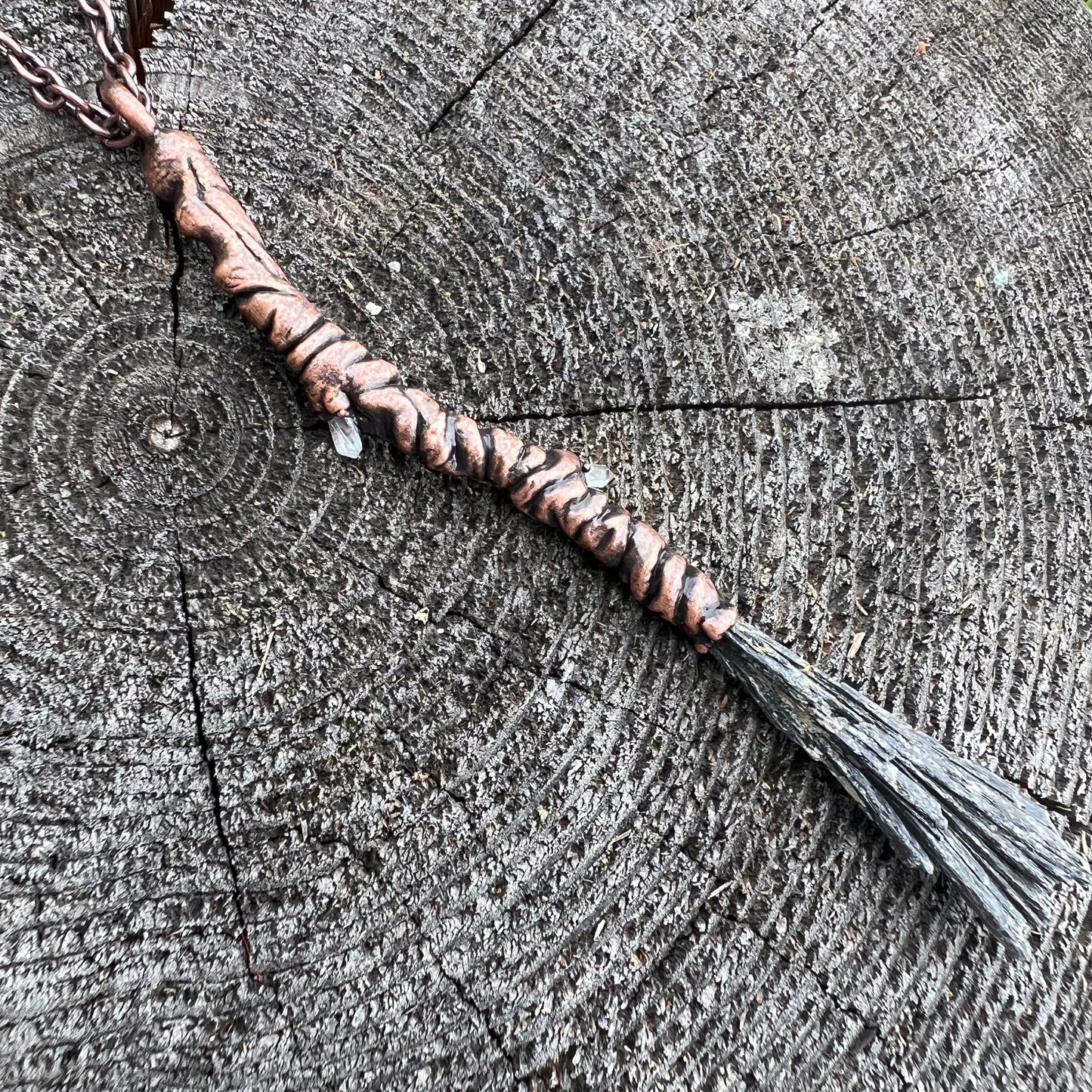 Kyanite Witch's Broom Necklace - Copper Electroformed