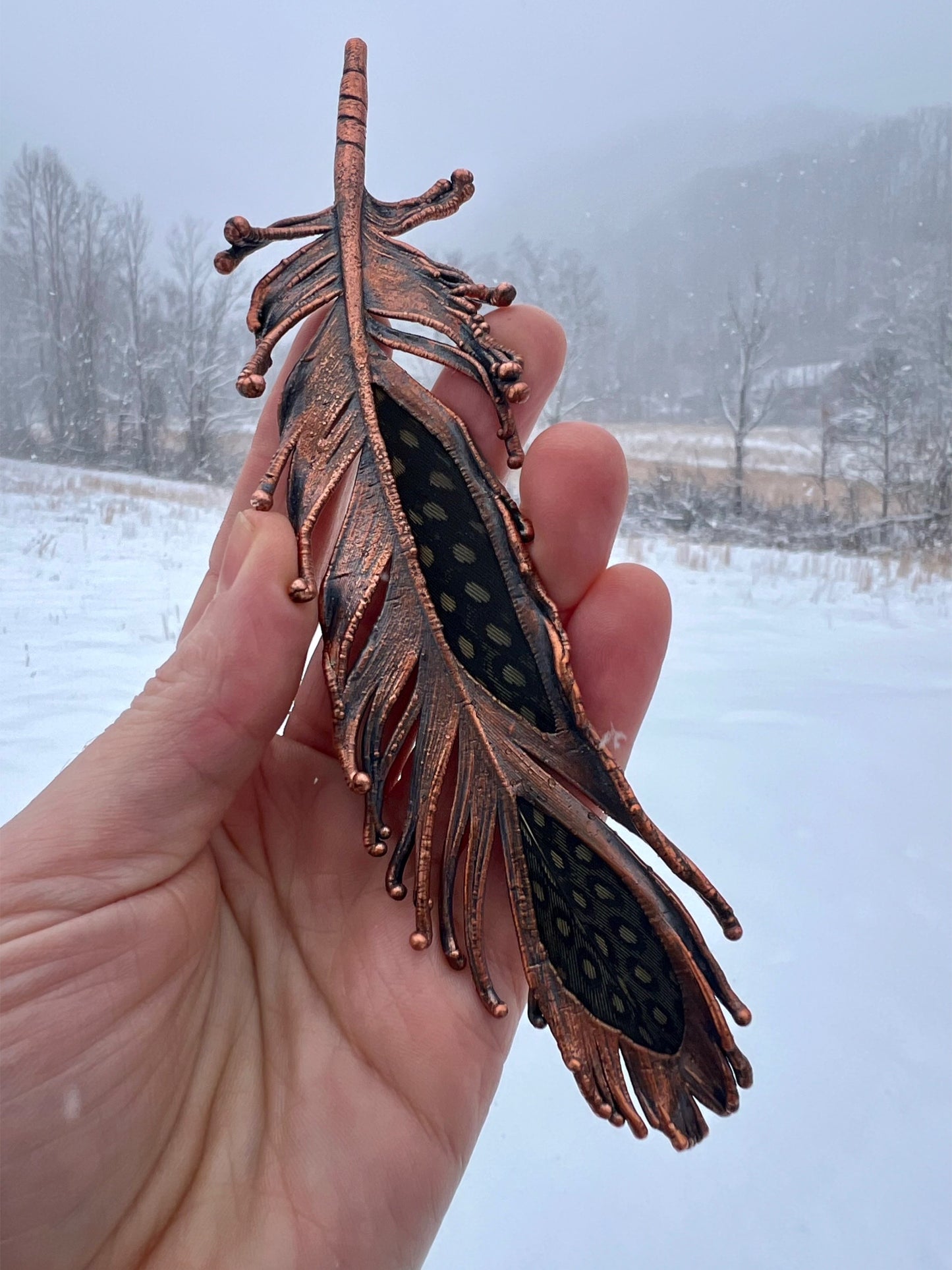 Peekaboo Guinea Feather - Copper Electroformed - Ornamental Keepsake