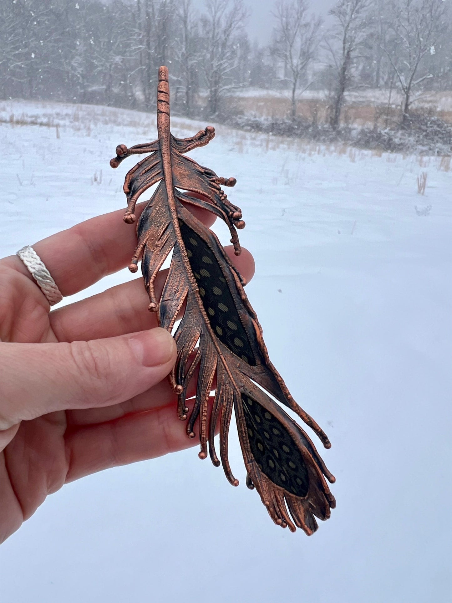 Peekaboo Guinea Feather - Copper Electroformed - Ornamental Keepsake