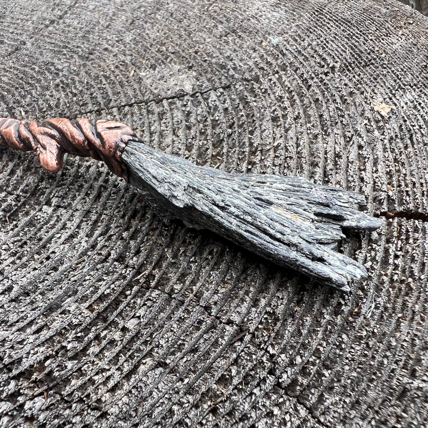 Kyanite Witch's Broom Necklace - Copper Electroformed