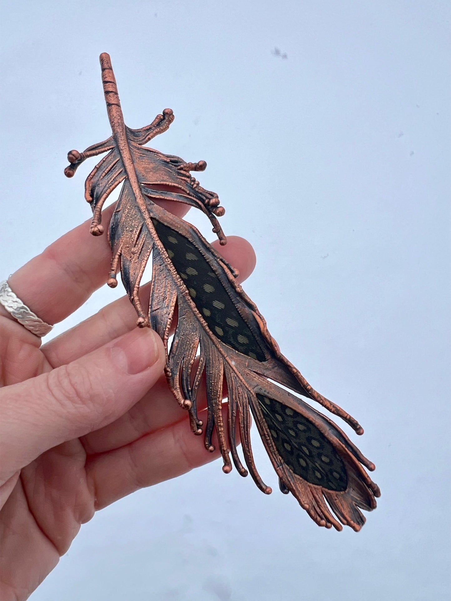 Peekaboo Guinea Feather - Copper Electroformed - Ornamental Keepsake